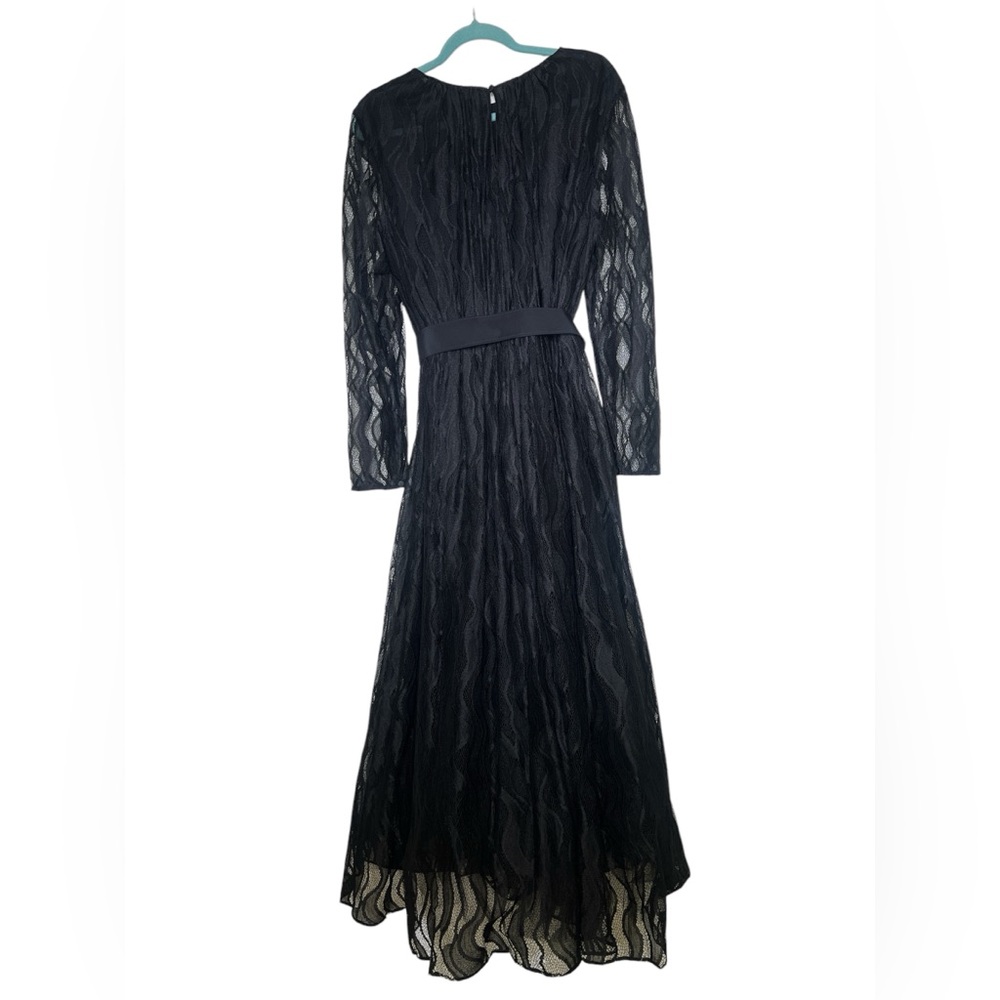 Lafayette 148 New York Hayden Wave Lace Black Long Sleeve Midi Dress Size 14 - Picture 5 of 10